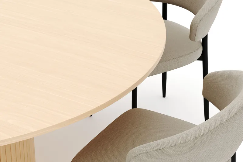 Kopparbo Runt Matbord 180 cm med 6 Sawako Stolar - Whitewash - Möbler - Matplats - Matgrupp & matbord med stolar