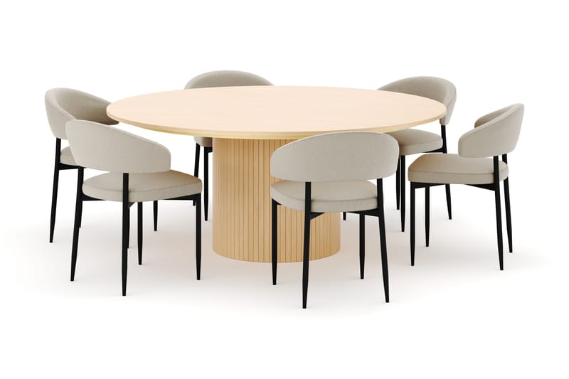 Kopparbo Runt Matbord 180 cm med 6 Sawako Stolar, Whitewash