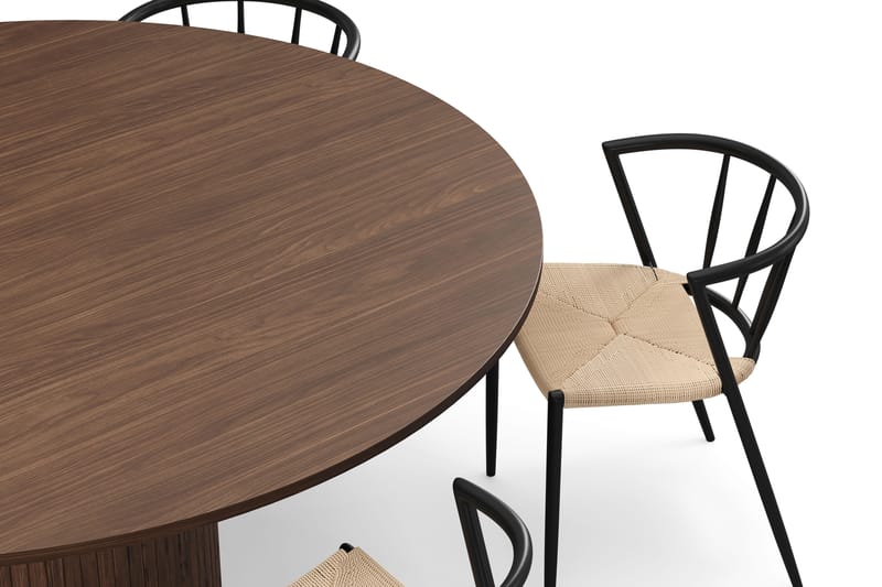 Kopparbo Runt Matbord 180 cm med 6 Winston Matstolar - Valnöt / Beige / Metallben Svart - Möbler - Matplats - Matgrupp & matbord med stolar