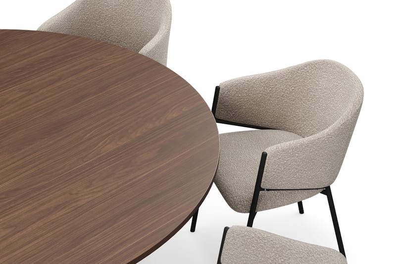 Kopparbo Runt Matbord 180 cm med 8 Filip Matstolar - Valnöt / Taupe Bouclé - Möbler - Matplats - Matgrupp & matbord med stolar