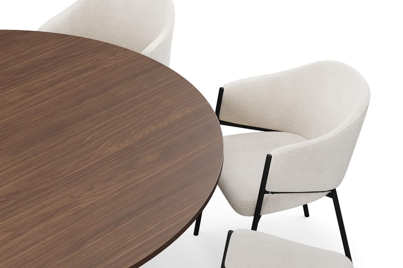 Kopparbo Runt Matbord 180 cm med 8 Filip Matstolar - Valnöt / Vit Bouclé - Möbler - Matplats - Matgrupp & matbord med stolar