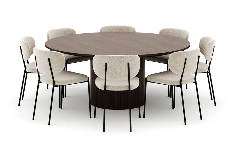 Kopparbo Runt Matbord 180 cm med 8 Gemmiano Stolar - Valnöt - Möbler - Matplats - Matgrupp & matbord med stolar