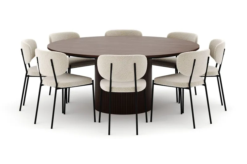 Kopparbo Runt Matbord 180 cm med 8 Gemmiano Stolar - Valnöt - Möbler - Matplats - Matgrupp & matbord med stolar