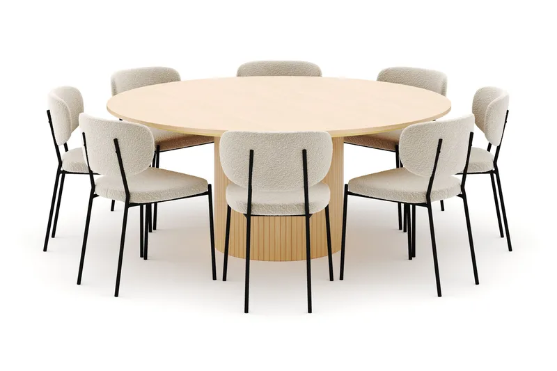 Kopparbo Runt Matbord 180 cm med 8 Gemmiano Stolar - Whitewash - Möbler - Matplats - Matgrupp & matbord med stolar