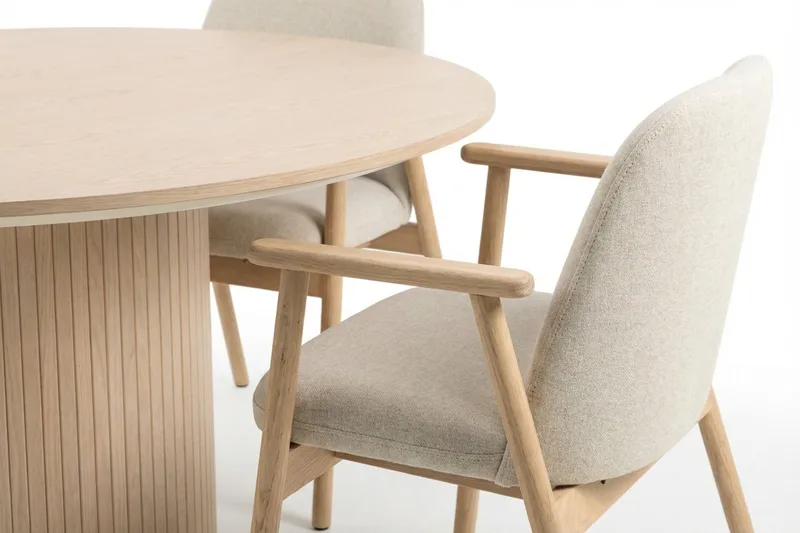 Kopparbo Runt Matbord 180 cm Vitlaserat med 6 Reciclar Matstolar - Möbler - Matplats - Matgrupp & matbord med stolar