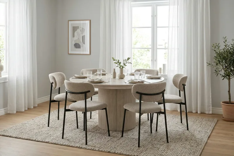 Kopparbo Runt Matbordförlängningsbart 140-240 cm Fanér - Vitlaserat - Möbler - Matplats - Matbord & köksbord