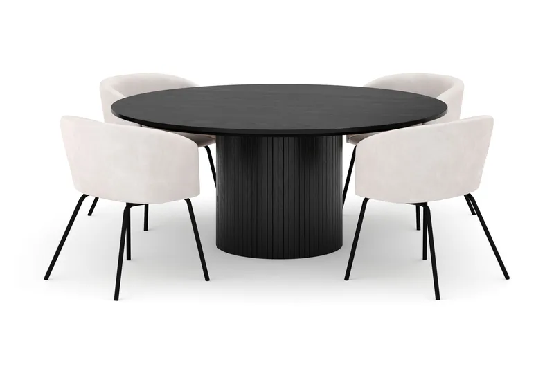 Kopparbo Runt Stort Matbord 180 cm med 4 Berit Stolar, Svart