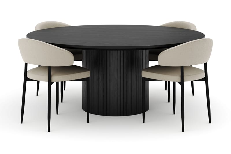 Kopparbo Runt Stort Matbord 180 cm med 4 Sawako Stolar - Svart - Möbler - Matplats - Matgrupp & matbord med stolar