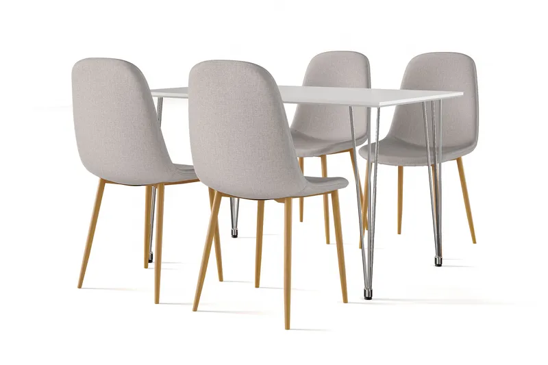 Kronblom Matbord 120 cm +  4 st Nibe stol grå med ek ben - Vit/Grå - Möbler - Matplats - Matgrupp & matbord med stolar
