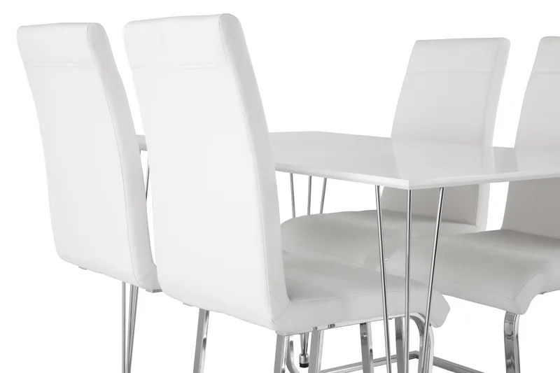 Kronblom Matgrupp 120 cm med 4 Cibus Stol - Vit/Krom/Vit PU - Möbler - Matplats - Matgrupp & matbord med stolar