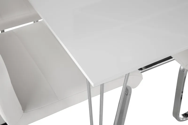 Kronblom Matgrupp 120 cm med 4 Cibus Stol - Vit/Krom/Vit PU - Möbler - Matplats - Matgrupp & matbord med stolar