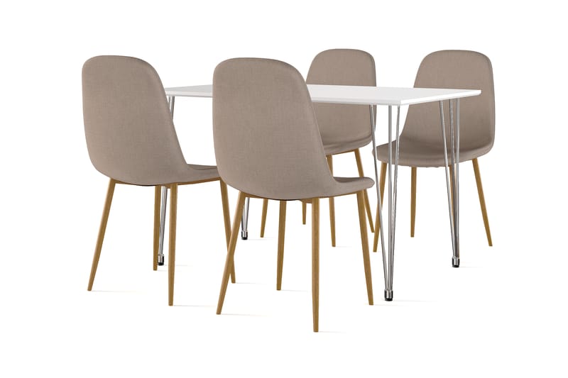 Kronoberg Matbord 120 cm +  4 st Nikolas stol brun med ek ben, Vit/Brun