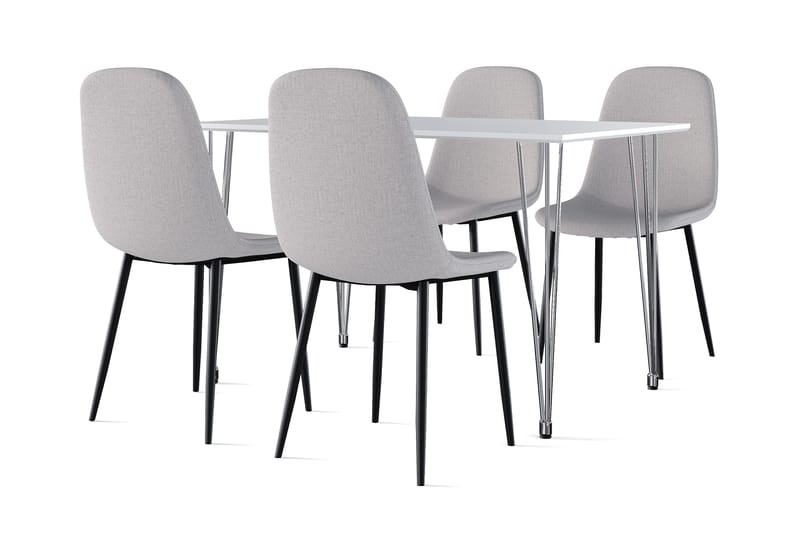 Kronoberg Matbord 120 cm +  4 st Nikolas stol grå med svarta ben, Vit/Grå