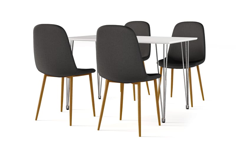Kronoberg Matbord 120 cm +  4 st Nikolas stol svart med ek ben, Vit/Svart