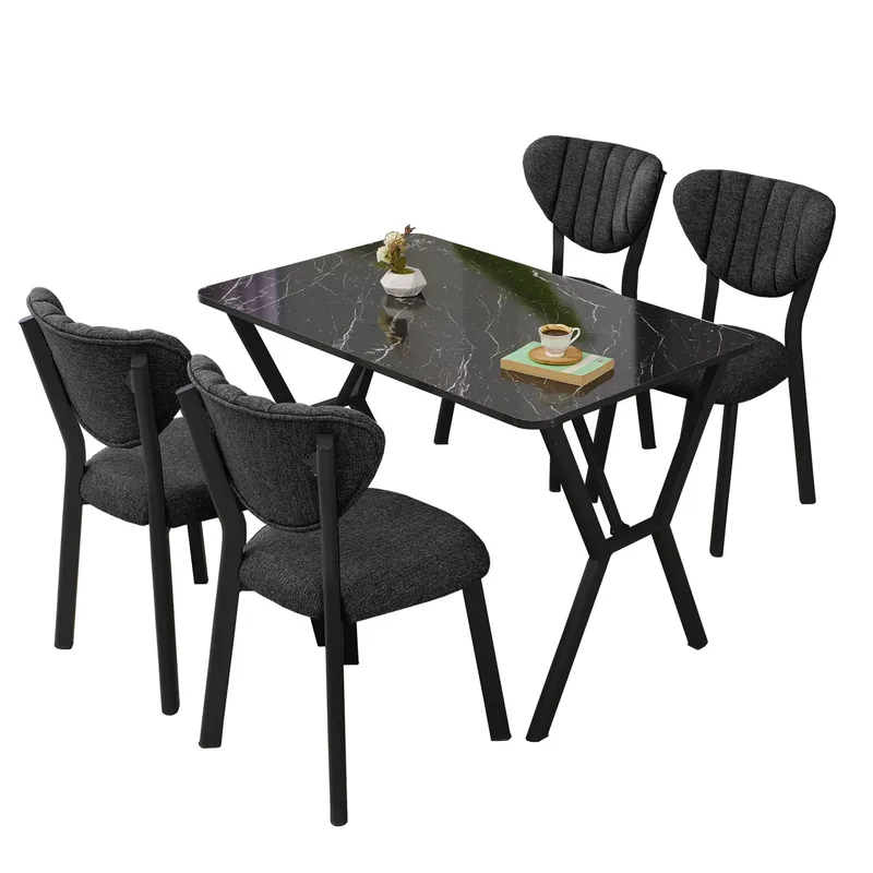 Krylor Matgrupp Bord 110 cm + 4 Stolar - Antracit Och Svart - Möbler - Matplats - Matgrupp & matbord med stolar