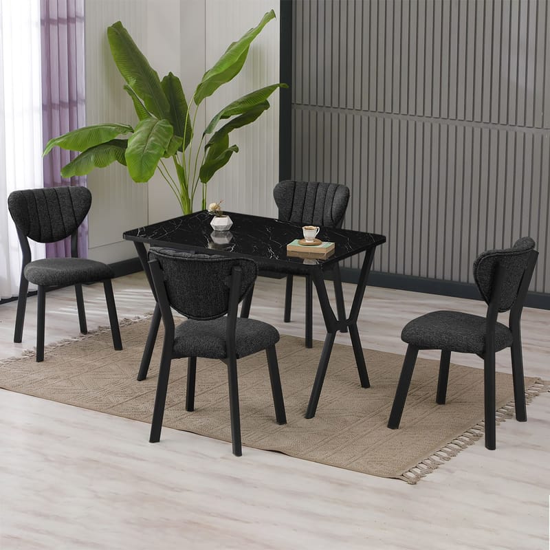 Krylor Matgrupp Bord 110 cm + 4 Stolar - Antracit Och Svart - Möbler - Matplats - Matgrupp & matbord med stolar