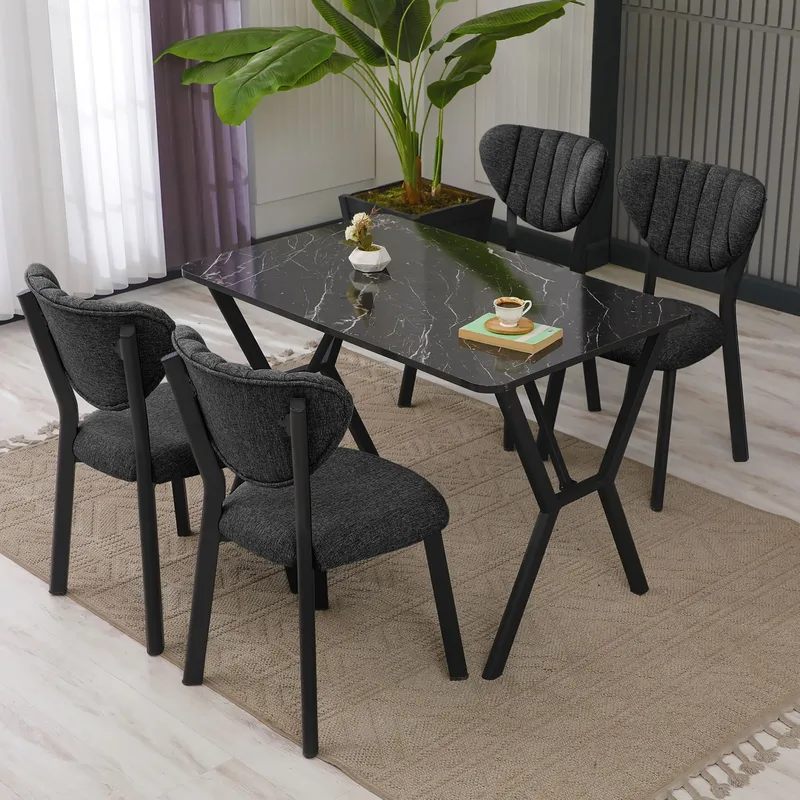 Krylor Matgrupp Bord 110 cm + 4 Stolar - Antracit Och Svart - Möbler - Matplats - Matgrupp & matbord med stolar