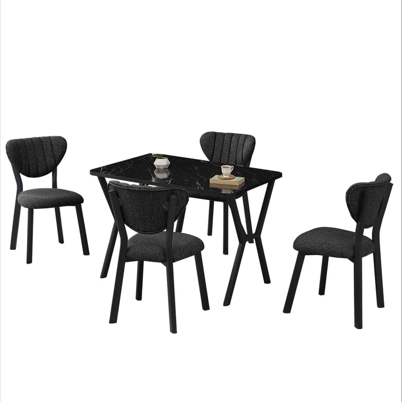 Krylor Matgrupp Bord 110 cm + 4 Stolar - Antracit Och Svart - Möbler - Matplats - Matgrupp & matbord med stolar