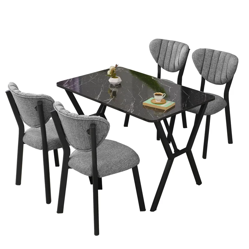 Krylor Matgrupp Bord 110 cm + 4 Stolar, Grå Och Svart