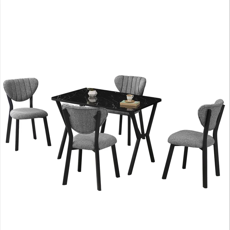 Krylor Matgrupp Bord 110 cm + 4 Stolar - Grå Och Svart - Möbler - Matplats - Matgrupp & matbord med stolar