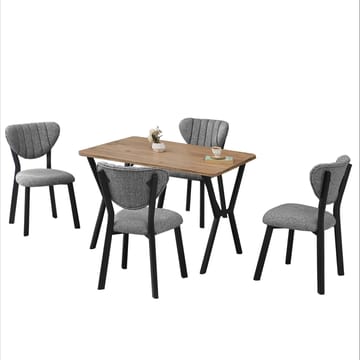 Krylor Matgrupp Bord 110 cm + 4 Stolar - Grå Och Valnöt - Möbler - Matplats - Matgrupp & matbord med stolar
