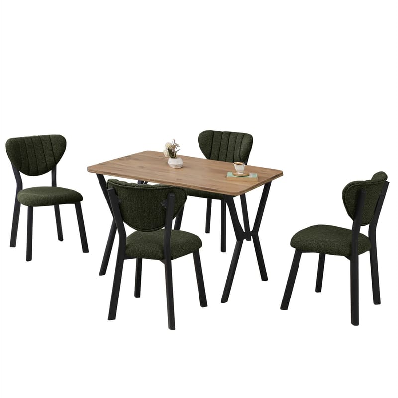 Krylor Matgrupp Bord 110 cm + 4 Stolar - Grön Och Valnöt - Möbler - Matplats - Matgrupp & matbord med stolar