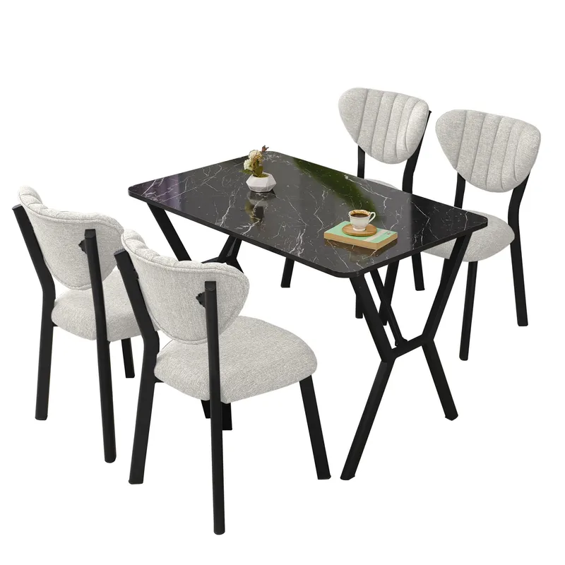 Krylor Matgrupp Bord 110 cm + 4 Stolar, Kräm Och Svart