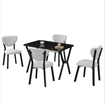 Krylor Matgrupp Bord 110 cm + 4 Stolar - Kräm Och Svart - Möbler - Matplats - Matgrupp & matbord med stolar