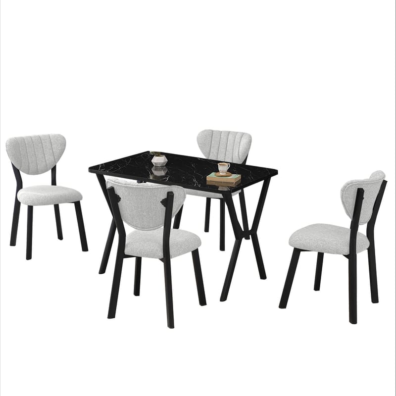 Krylor Matgrupp Bord 110 cm + 4 Stolar - Kräm Och Svart - Möbler - Matplats - Matgrupp & matbord med stolar
