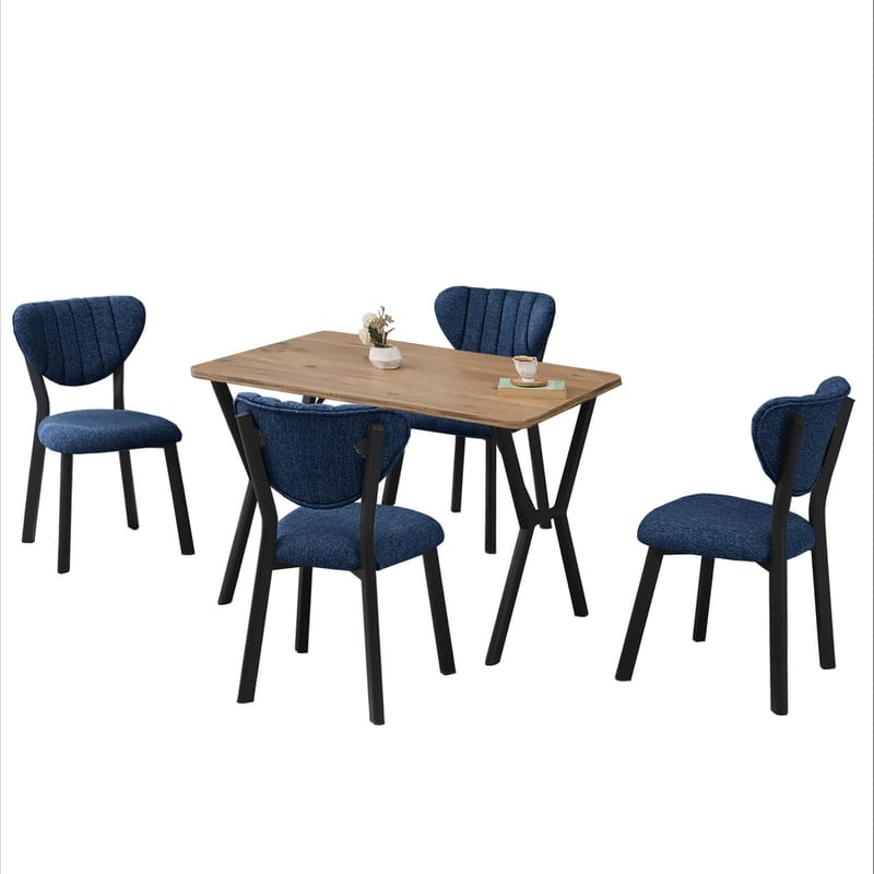 Krylor Matgrupp Bord 110 cm + 4 Stolar - Marinblå Och Valnöt - Möbler - Matplats - Matgrupp & matbord med stolar