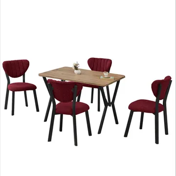 Krylor Matgrupp Bord 110 cm + 4 Stolar - Vinröd Och Valnöt - Möbler - Matplats - Matgrupp & matbord med stolar