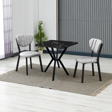 Krylor Matgrupp Bord 70 cm + 2 Stolar - Grå Svart - Möbler - Matplats - Matgrupp & matbord med stolar