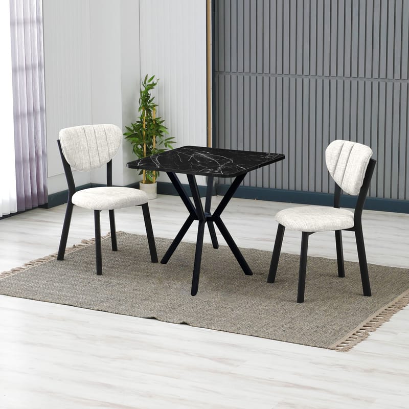 Krylor Matgrupp Bord 70 cm + 2 Stolar - Kräm Svart - Möbler - Matplats - Matgrupp & matbord med stolar