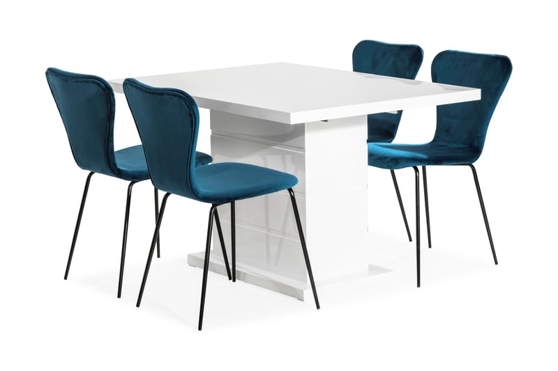 KULMBACH Bord 120 Vit + 4 MILVA Stol Sammet Blå - Matgrupp & matbord med stolar