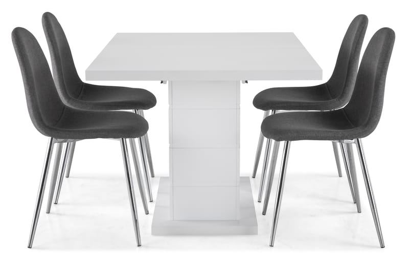 KULMBACH Bord Förlängningsbar 120 + 4 NIKOLAS Stol Vit/Svart - Matgrupp & matbord med stolar