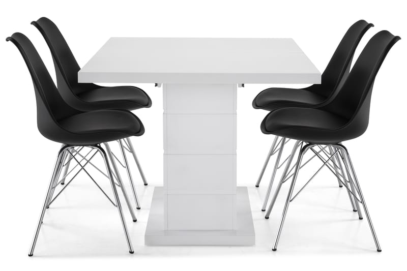 KULMBACH Bord Förlängningsbar 120 + 4 ZENIT Stol Vit/Svart - Matgrupp & matbord med stolar