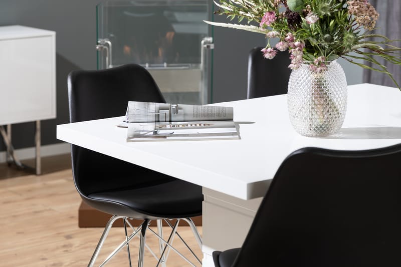 KULMBACH Bord Förlängningsbar 120 + 4 ZENIT Stol Vit/Svart - Matgrupp & matbord med stolar