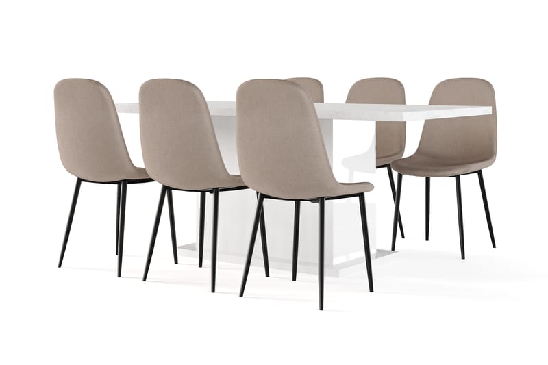 Kulmbach Matbord 180 cm Förlängningsbart med illäggsskiva +  6 st Nikolas stol brun med svarta ben, Vit/Brun