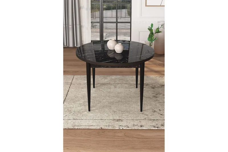 Kummer Matbord 90 cm Rund - Svart Marmor/Svart - Möbler - Matplats - Matbord & köksbord