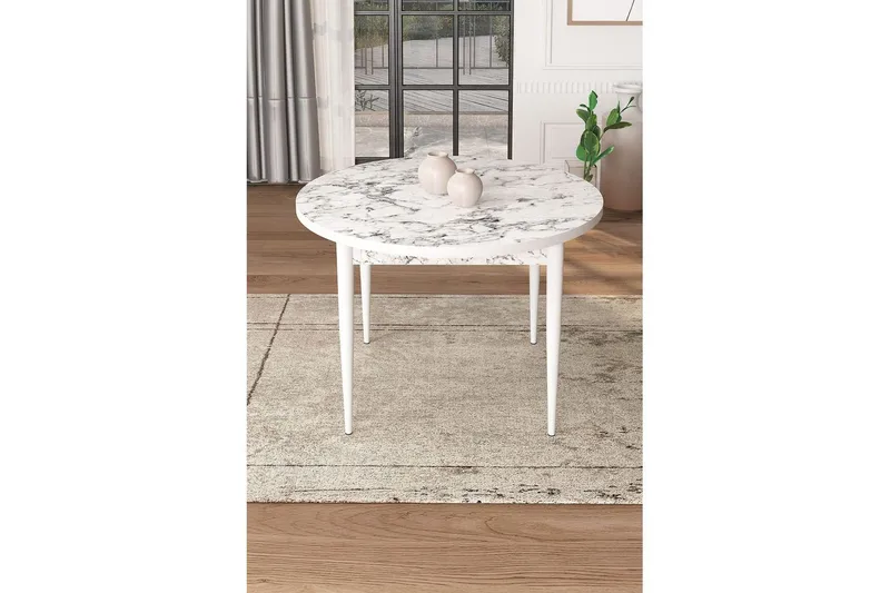 Kummer Matbord 90 cm Rund - Vit Marmor/Vit - Möbler - Matplats - Matbord & köksbord