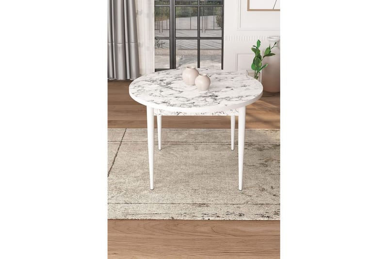 Kummer Matbord 90 cm Rund - Vit Marmor/Vit - Möbler - Matplats - Matbord & köksbord