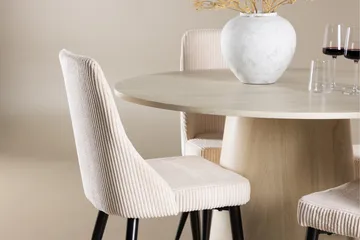 Lanzo Matgrupp 120 cm Rund med 4 Leone stolar - Whitewash/Beige - Möbler - Matplats - Matgrupp & matbord med stolar