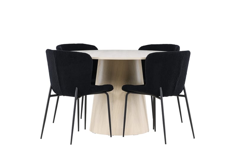 Lanzo Matgrupp 120 cm Rund med 4 Modesto stolar - Whitewash/Svart - Möbler - Matplats - Matgrupp & matbord med stolar
