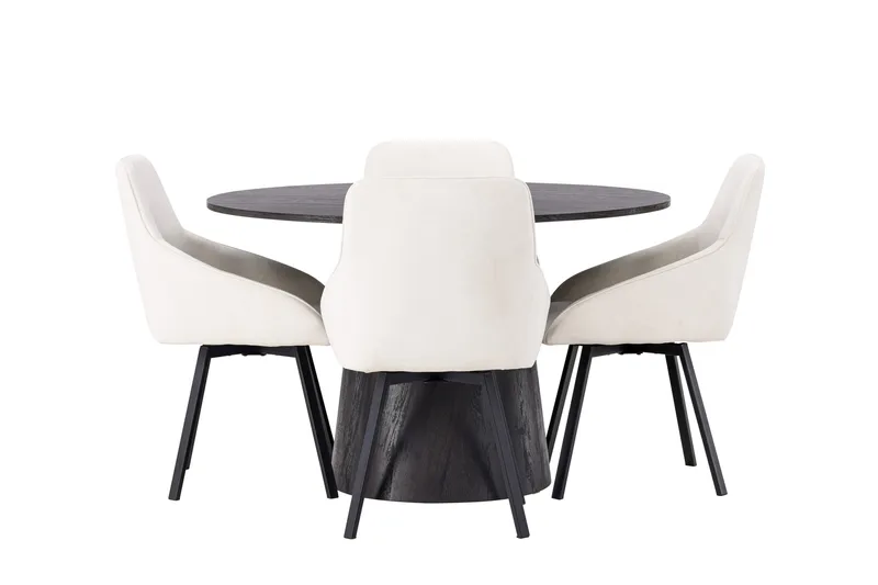 Lanzo Matgrupp 120 cm Rund med 4 Rosie stolar, Beige