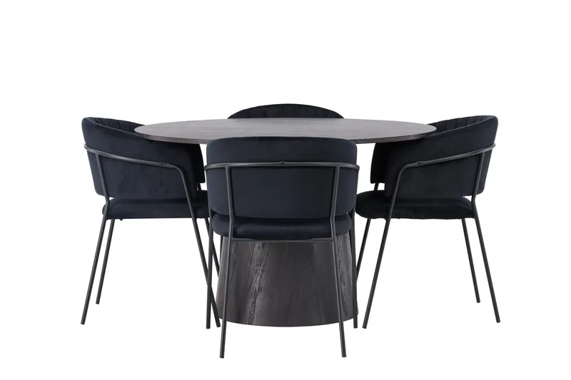 Lanzo Matgrupp 120 cm Rund med 4 Selma Stolar, Svart