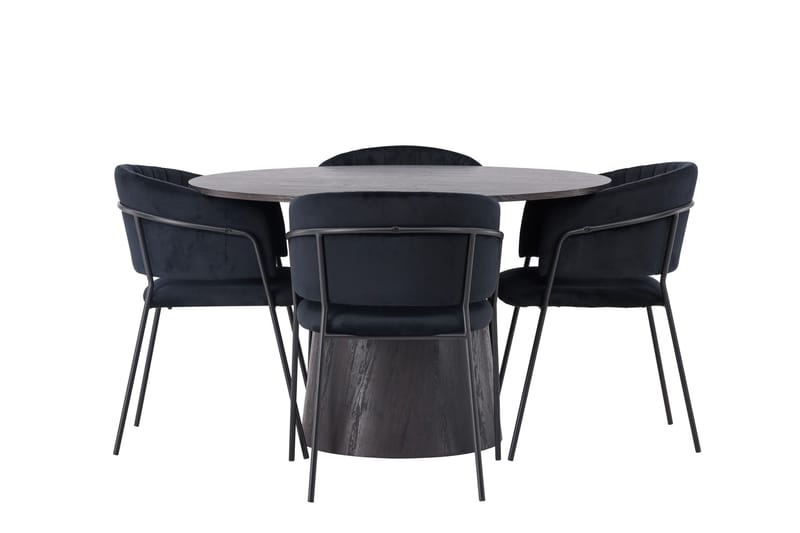 Lanzo Matgrupp 120 cm Rund med 4 Selma Stolar, Svart