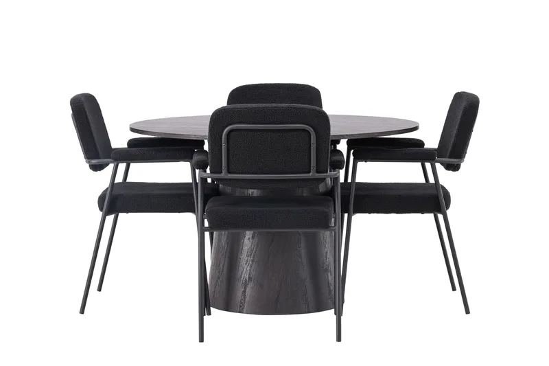 Lanzo Matgrupp 120 cm Rund med 4 Yesterday stolar, Svart