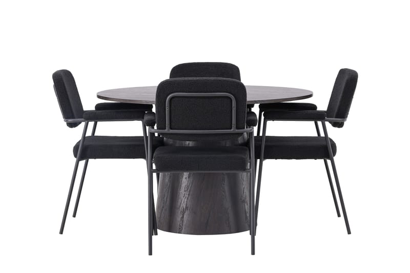 Lanzo Matgrupp 120 cm Rund med 4 Yesterday stolar, Svart