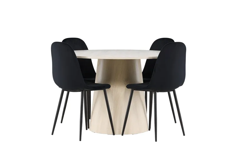 Lanzo Matgrupp 120 cm Rund med 4 Polar stolar, Whitewash/Svart