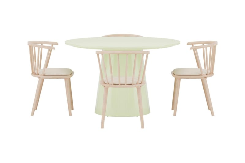Lanzo Rund Matgrupp 120 cm med 4 Bobby Matstolar - matcha grön - Möbler - Matplats - Matgrupp & matbord med stolar